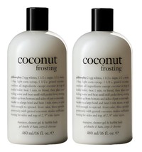 2 Pack Philosophy Coconut Frosting Shampoo, Shower Gel &amp; Bubble Bath 16 fl oz Ea - £30.85 GBP