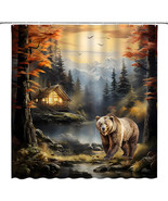 Cabin Lodge Bear Mountain Forest Lake Fabric Shower Curtain, Modern Rust... - $32.12 CAD