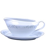 Forget Me Not Flowers Gravy Boat w Underplate Japan White Blue Platinum ... - $15.83