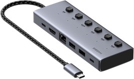 USB C Hub 6 in 1 Individual On Off Switches C Docking Station with 100W PD 4K 60 - £74.27 GBP