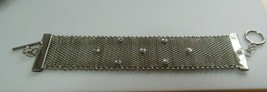 Wide Mesh Chain Rhinestone Bracelet Toggle Clasp 7.5&quot; long x 1.1/8&quot; wide - £14.97 GBP