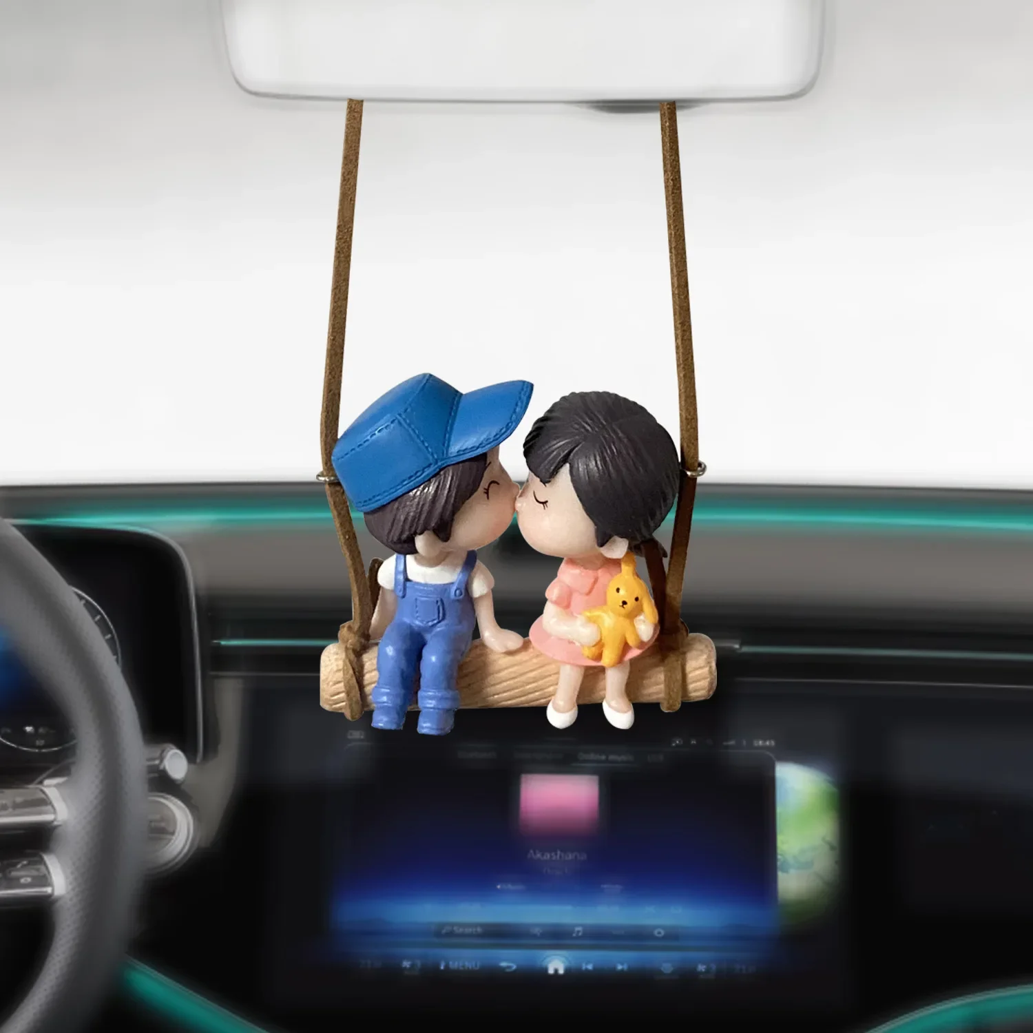 Car Interior Pendant Decor Cute Kiss Couple Swing Action Figure Hanging Gadget - £9.68 GBP+