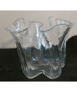 Muurla Finland Clear Ruffle Handkerchief Vase 6.25&quot; Vintage MCM Hand Blo... - $69.98 CAD