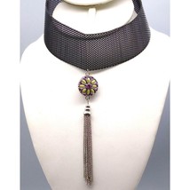 Black Mesh Choker Necklace with Ginger Snaps Silver Tone Tassel Pendant and 3 In - £47.95 GBP
