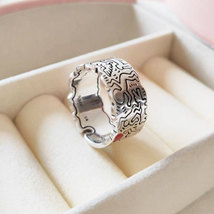 925 Sterling Silver Kaith Haring Line Art Love &amp; People Wide Ring For Women - $26.99