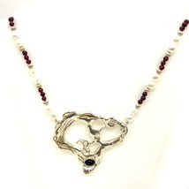 Vintage Signed 925 Brutalist Abstract Amethyst Pearl Bead Works Necklace 17 1/2 - £114.74 GBP