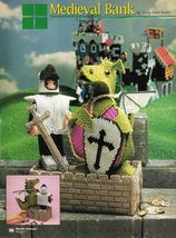 Plastic Canvas Medieval Knight Dragon Bank Cat Bunny Baskets Poodle Pattern - $11.99