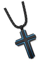 Mens Stainless Steel Blue and Black Cross Necklace with - $292.51