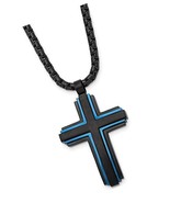 Mens Stainless Steel Blue and Black Cross Necklace with - £229.54 GBP