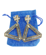 CROSS &amp; TRIANGLE dangle earrings with blue and black crystals dangling p... - £19.66 GBP