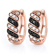 1Ct Black &amp; White Simulated Diamonds Hoops/Huggie Earrings 14K Rose Gold Plated - £69.05 GBP