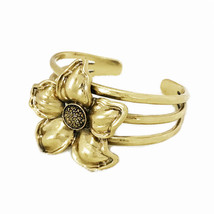 Lucky Brand Antiqued Gold Tone Flower Pave Stone Cuff Bracelet - $23.74