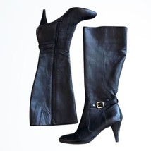 Antonio Melani Black Leather Heeled Knee High Full Zippered Boots Size 8M - £51.36 GBP