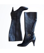Antonio Melani Black Leather Heeled Knee High Full Zippered Boots Size 8M - £51.78 GBP