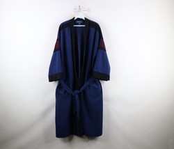 Vtg 90s Streetwear Mens OSFA Color Block Belted Velour Bath Robe Smoker ... - $59.35