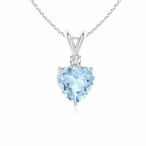 ANGARA Heart-Shaped Aquamarine V-Bale Pendant with Diamond in 14K Solid Gold - £460.82 GBP