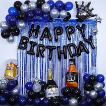 Blue and Black Happy Birthday Decorations for Men Birthday Decorations with Bann - £26.05 GBP