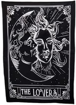 The Lovers Man Women Faces Burning Sun Moon Stars Trippy Tapestry Black White  - £8.78 GBP