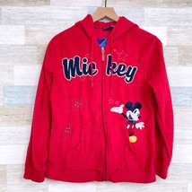Disney Mickey Winter Fleece Hooded Zip Jacket Red Kangaroo Pocket Womens... - £39.01 GBP