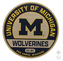 Michigan Wolverines Wall Sign Blue Yellow Wood Decoration Round College Fan - $56.99