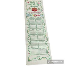 Vtg 1991 Kitchen Calendar Home Is Where The Heart Is Tea Towel Wall Hanging - £9.89 GBP