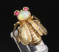 14K GOLD - Vintage Fire Opal &amp; Ruby Eyes Flying Insect Ring Sz 6 - GR564 - $629.94