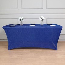 6 Ft Royal Blue Fitted Tablecloth Metallic Tinsel Spandex Table Cover Party Gift - $40.98