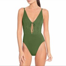 NWT Robin Piccone Lily Tie Front One-Piece Swimsuit in Basil Green Size 2 - £63.34 GBP