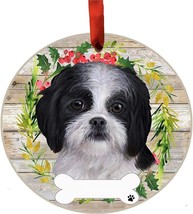 Shih Tzu Dog Wreath Ornament Personalizable Christmas Tree Holiday Decoration  - £11.28 GBP