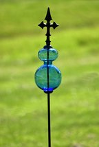Zaer Ltd. Colored Blown Glass Garden Stake with Cast Iron Finial on Top ... - £47.92 GBP