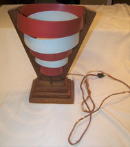c1930 Vintage Retro Danish Modern Teak Wood Art Deco Table Lamp Light - £78.29 GBP