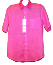 120% Lino Men&#39;s Pink Casual Linen Shirt Relaxed Fit Size XL - £141.33 GBP