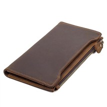 Retro Wallet Card Holder Crazy Horse Leather Men Long Wallets 2022 New Leisure   - £39.53 GBP