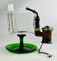 Uranium Glass Cigarette/Pipe Holder &amp; Ashtray - Uncommon Dark Green Glass - £66.39 GBP