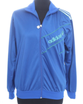Adidas Track Jacket Women Sz L Royal Blue Green Stripe Big Trefoil Firebird 1980 - £21.86 GBP