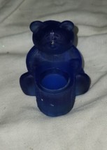 Vintage Blue Glass Teddy Bear Candle Holder Cute Honey - £7.22 GBP