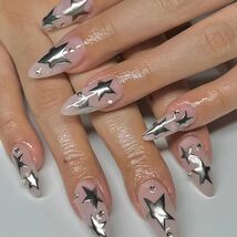 Summer Press On Nails Medium Almond Nude Pink Silver Star Rhinestones 24 Pc - €2,98 EUR Summer Press On Nails Medium Almond Nude Pink Silver Star Rhinestones 24 Pc - €2,98 EUR
