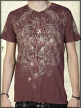 Archaic Throwback Cross Gold Foil Mens Short Sleeve V-Neck T-Shirt Red NEW XL - £30.26 GBP