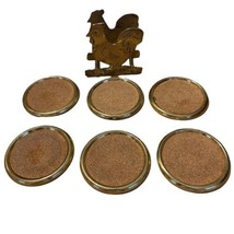 VTG 6 Coaster Set Brass Cork Country Chicken Farmhouse Decoration Tabletop - £11.93 GBP