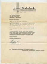 Hotel Mueblebach Kansas City Missouri 1949 Reservation Letter and Guest Receipt  - £13.97 GBP