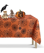 Halloween Tablecloth- Rectangle 60X84 Inch Orange Spider Web Pattern Wri... - $441.59 MXN