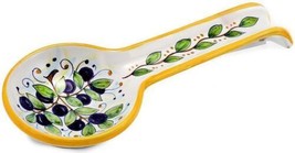 Spoon Rest Flatware Deruta Majolica Olive Green Ceramic Hand-Painted Pai - $99.00