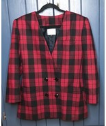 Vintage Buffalo Paid Red Black Checkered Double Breasted Blazer Size 12 - £26.78 GBP