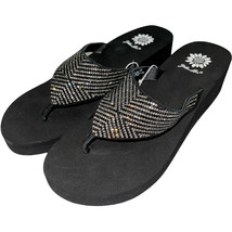 Yellow Box Flip Flops Elisha Criss Cross Rhinestone Pewter Wedge Sandals Womens - £29.52 GBP