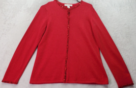 Petite Sophisticate Cardigan Womens Medium Red Glitter Knit Sequin Button Front - £15.01 GBP
