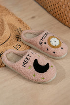Light Pink Moon &amp; Clock Pattern Fuzzy Home Slippers - $10.08