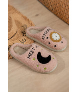 Light Pink Moon &amp; Clock Pattern Fuzzy Home Slippers - $13.95 CAD