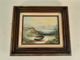 Vintage Oil on Canvass, Boat on the Beach, Signed H Gailey, 16&quot; x 14&quot; - £36.21 GBP