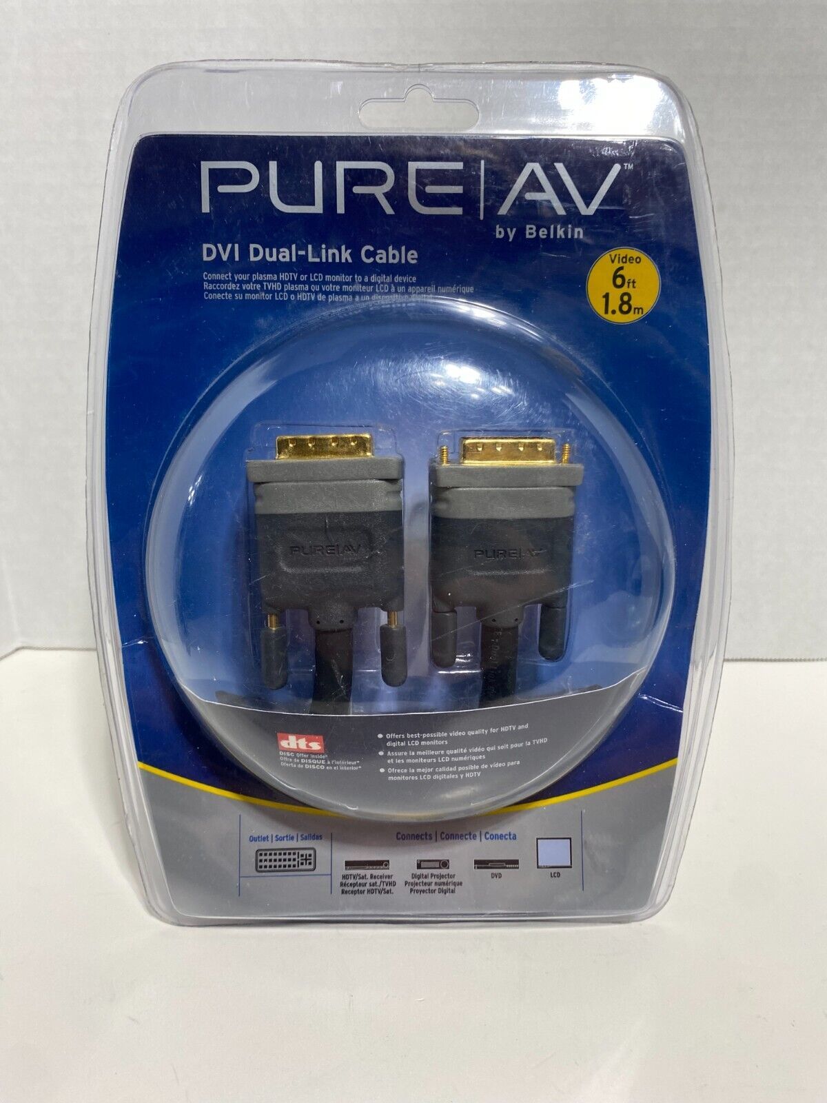 Belkin Pure AV Digital Video Dual Link Cable Male to Male 6FT AV21400-06  			