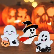 Cute Ghost Halloween Decorations Indoor 3PCS Wooden Tiered Tray Decor Ghost Tabl - $16.47